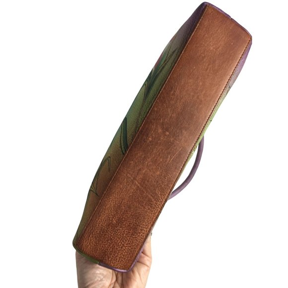 Anuschka  NEVER USED Handpainted Leather Shoulder Bag Floral Peacock - Picture 9 of 10